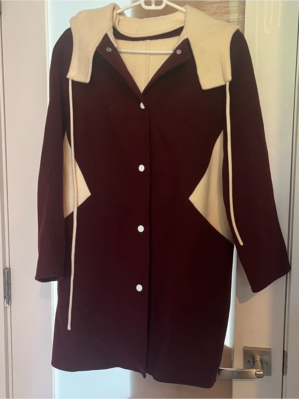 Valentino Spa Women’s Two-Tone Hooded Coat - Burgundy and Cream